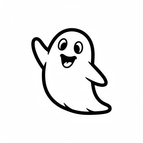 AI pumpkin carving stencil: a cute smiling ghost waving hello