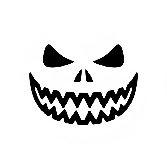 AI pumpkin carving stencil: a classic scary jack-o’-lantern face with jagged teeth and triangle eyes