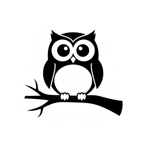 AI pumpkin carving stencil: a friendly owl with big round eyes sitting on a branch