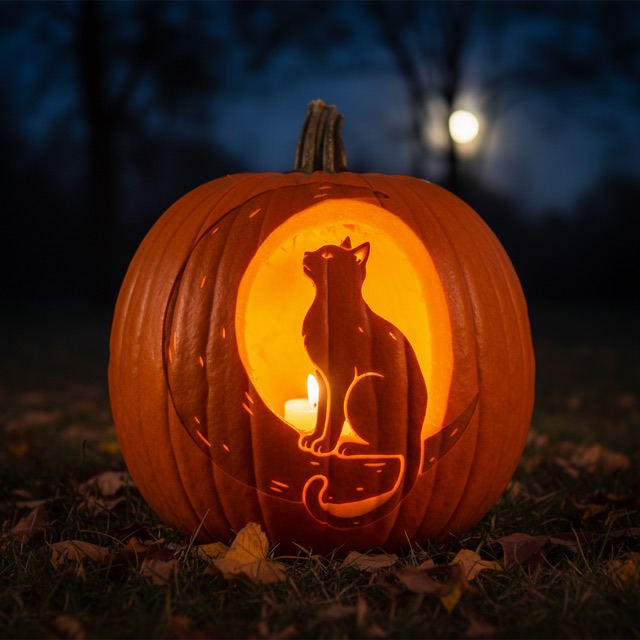 Glowing pumpkin preview from a real stencil pack