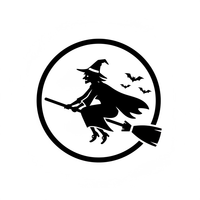 AI pumpkin carving stencil: a witch flying on a broomstick across a big full moon
